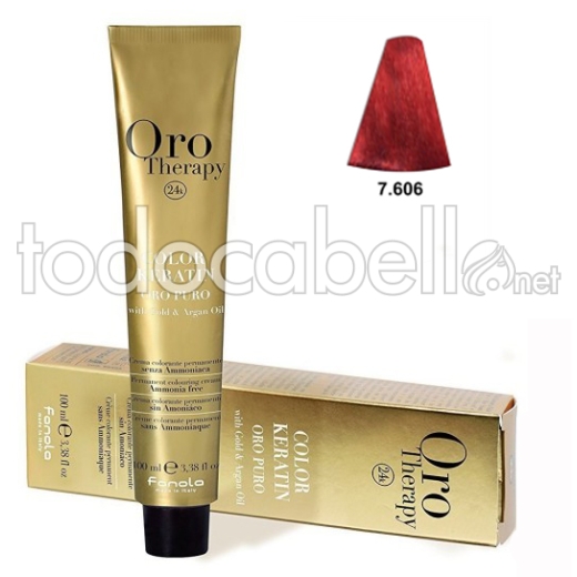 Fanola Tinte Oro Therapy Sin Amoniaco 7.606 Rubio rojo cálido 100ml