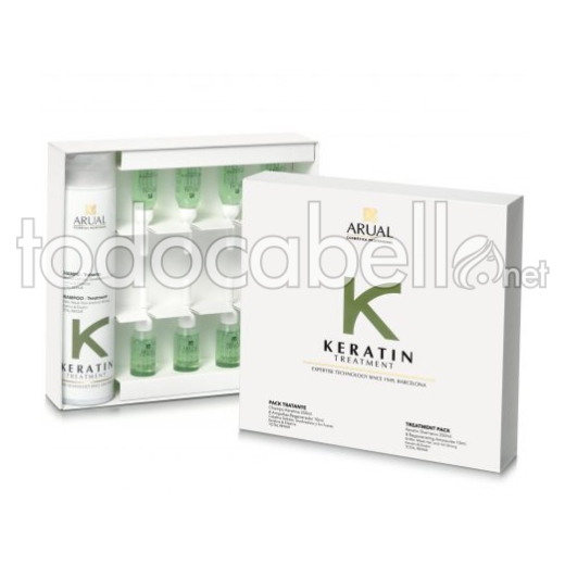 Arual Keratin Tratamiento Regenerador Cabellos Debiles Champu 250 ml + Ampollas 8x10 ml